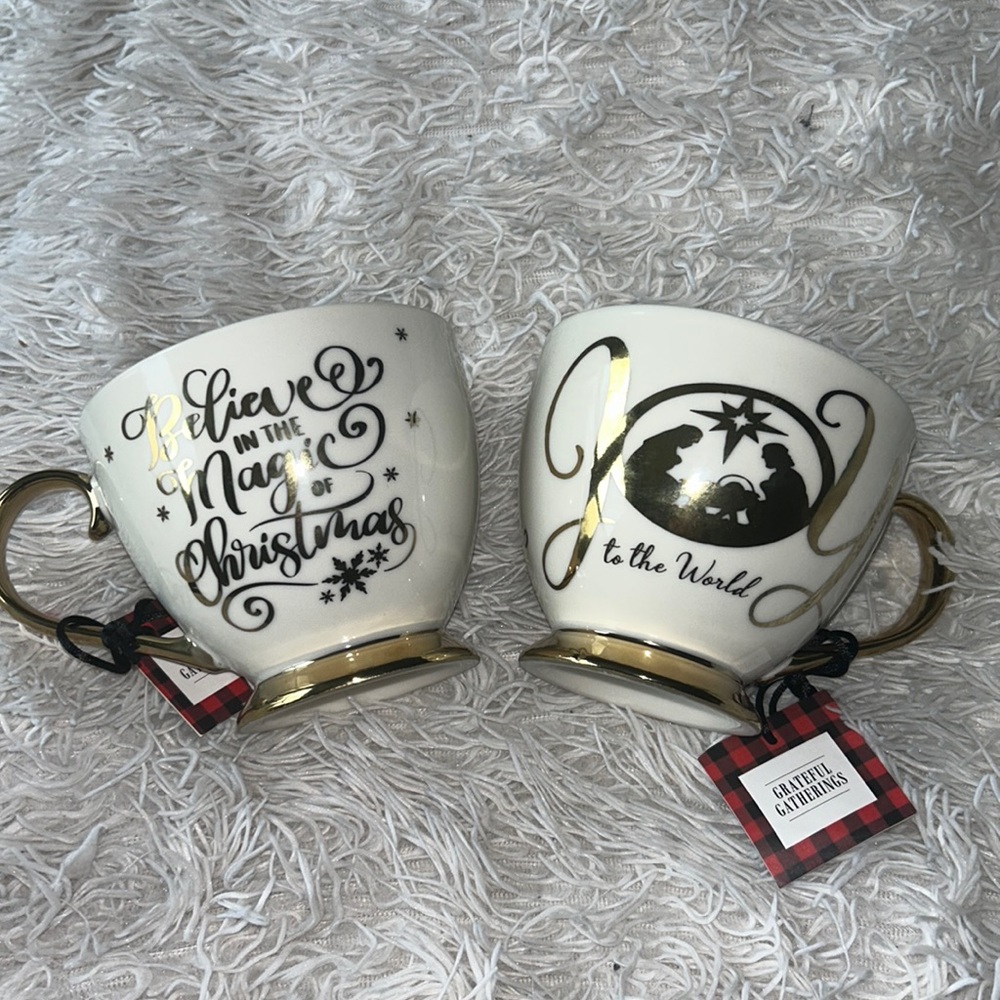 White & Gold Porcelain Mugs Set